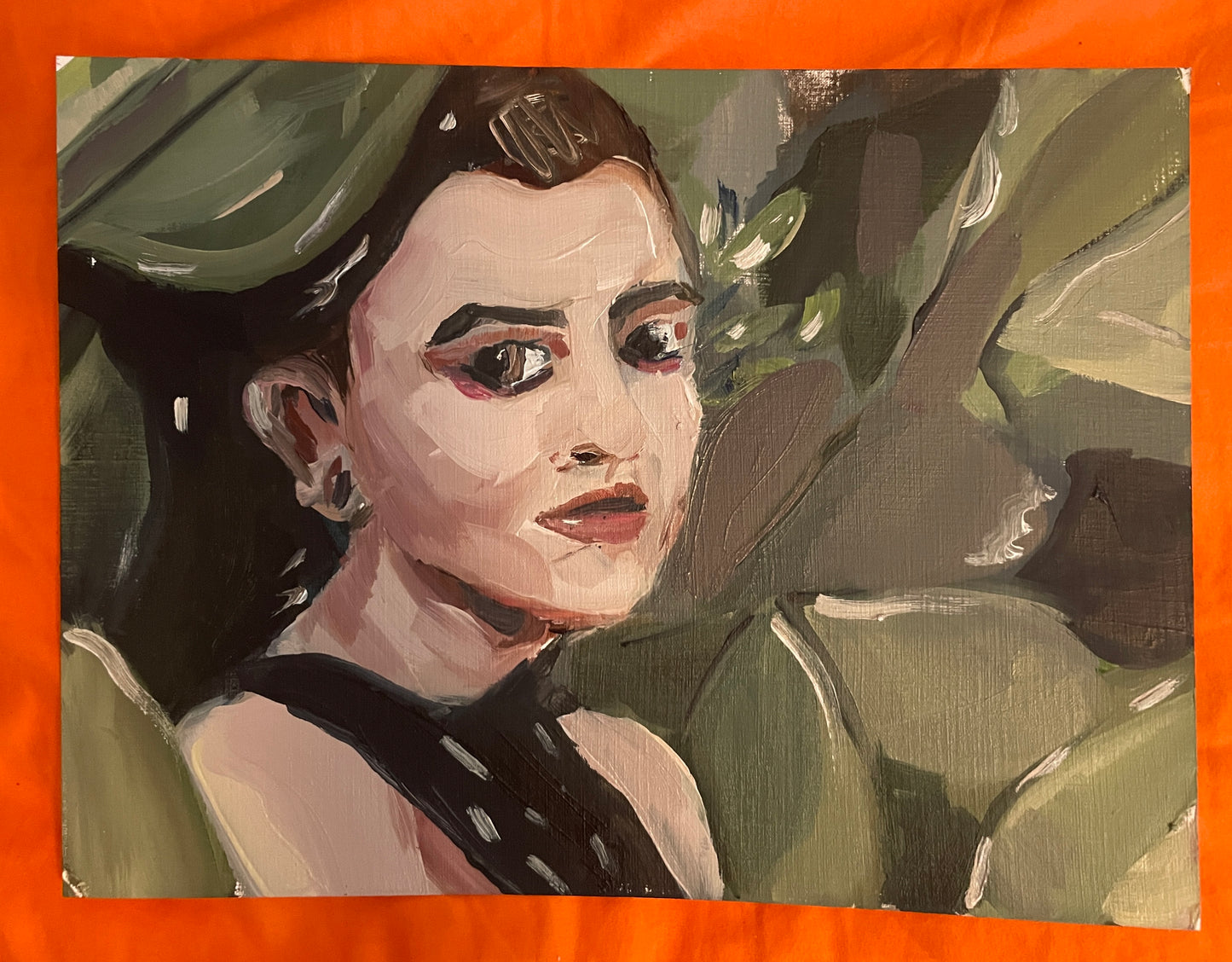 GIRL IN GREEN OIL ON PAPER